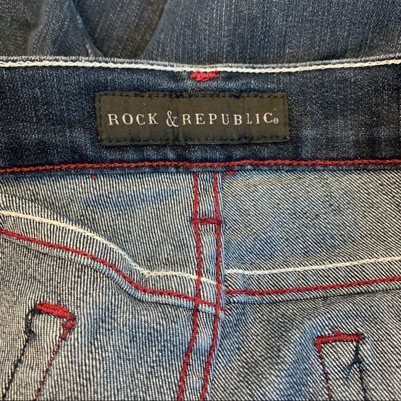 Rock & Republic Stella denim jeans Red Crystal Rhinestone pockets Sz 28 Stampede - Picture 6 of 12